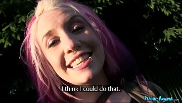 American Pink Haired Babe Outdoors Public Encounter