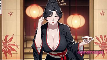 Anime Ukiyoe Beauty in an Old Edo Tatami Chamber
