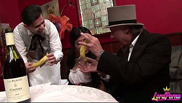 French Maids Share Two Men at a Restaurant