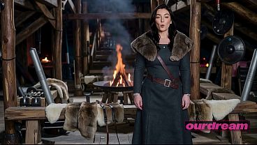 Pale Busty Viking Queen Engaged On Furs By Fire